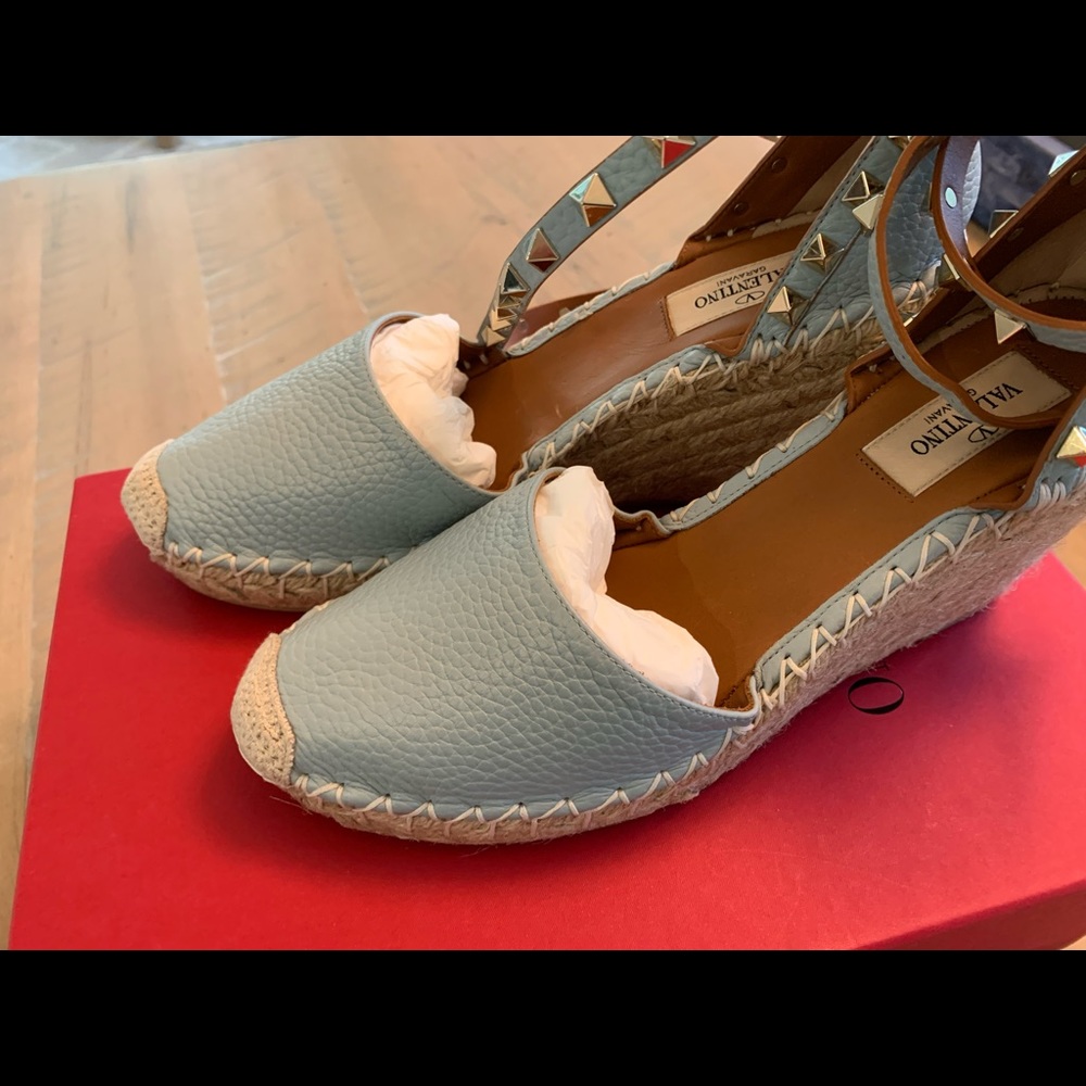 Brand new Valentino classic rock stud wedges in baby blue. Size 37